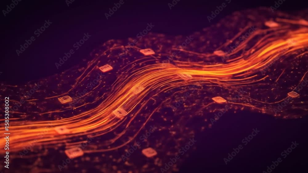 Poster electronic river surging flowing past data nodes