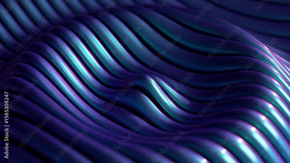 Poster purple and turquoise glossy stripes are flowing smoothly, creating a mesmerizing and elegant visual 