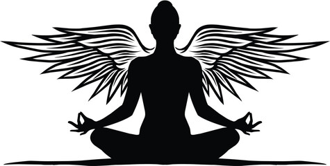 Meditation Silhouette with wings in Lotus Pose Illustration for Mindfulness and Yoga Design