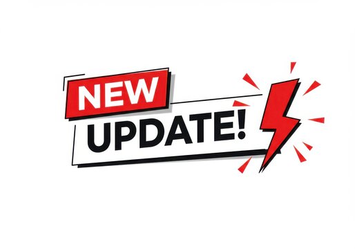 Bold new update announcement with red lightning bolt and geometric accents
