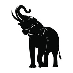 A majestic black elephant silhouette with its trunk raised, symbolizing strength, wisdom, and good fortune in a striking pose