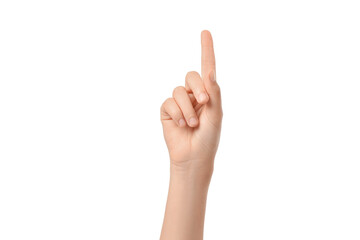 One finger raised for attention, isolated on white, PNG