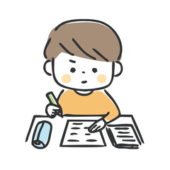 真剣に勉強する男の子