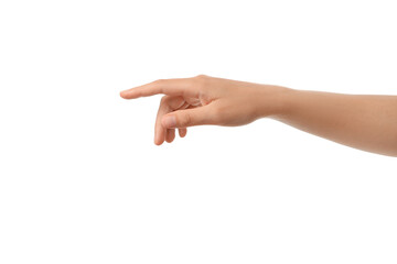 Finger points forward, indicating intent, isolated on white, PNG