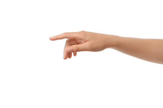 Finger points forward, indicating intent, isolated on white, PNG