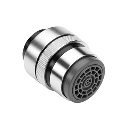 Faucet aerator for reducing water flow with modern design and silver finish isolate on a transparent background