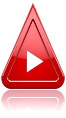 Red triangular play button with reflection