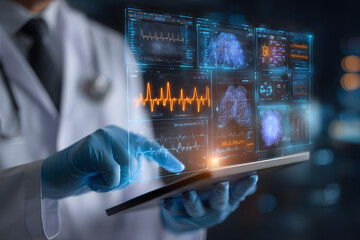 Doctor analyzing medical data on a digital tablet