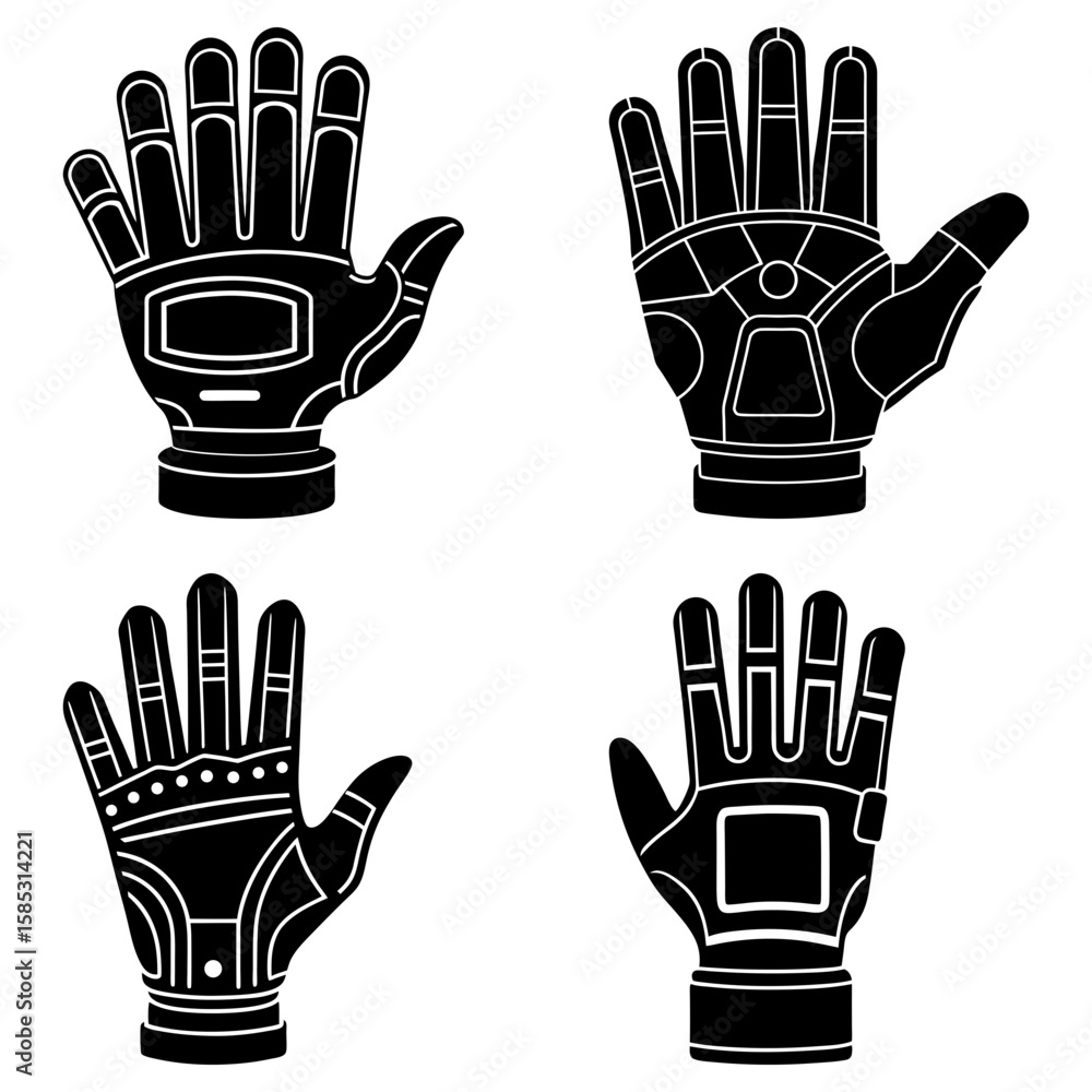 Aufkleber four black and white gloves with different designs and patterns displayed on a white background imag