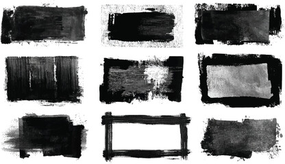 Grunge Black Paint Strokes Set – Abstract Ink Rectangles & Textured Brush Smears