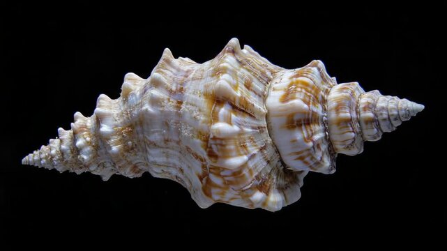 A close-up shot of a sea shell against a dark background