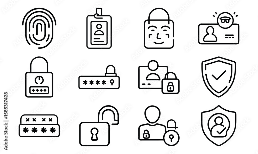 Poster vector icons depicting digital security password protection authentication privacy and identity