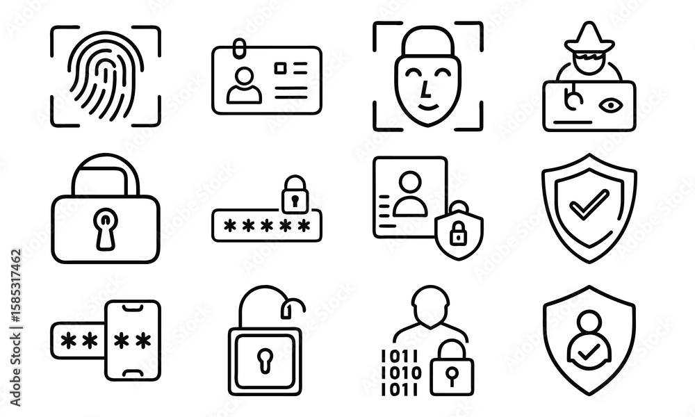 Poster digital security and authentication icons representing data protection and online safety measures