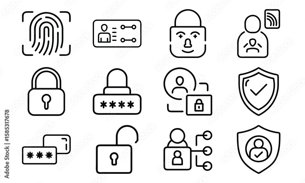 Poster modern security and identity protection icons representing authentication and verification processes