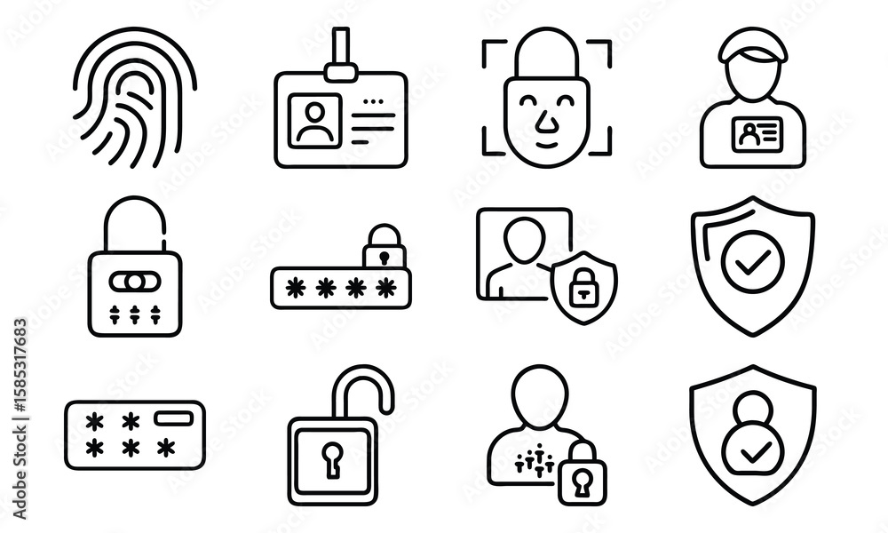 Poster security and authentication system icons illustrating identity protection and access control