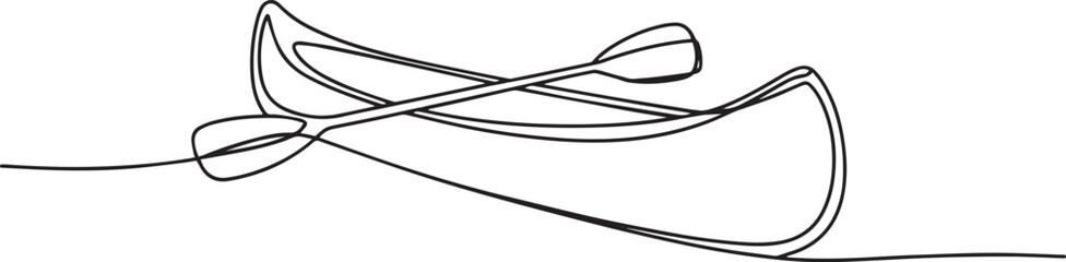 continuous one line drawing of rowboat on water with oar resting inside, clean black line illustration
