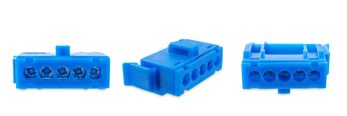 Electrical terminal block on a white isolated background