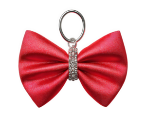Red bow tie keychain with shiny rhinestone accent, elegant accessory for bags or keys, isolated on transparency background, stylish and decorative, perfect for gifting or personal use