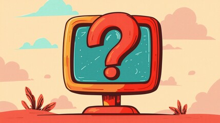 Retro Question Mark pop out - Vintage Monitor Aesthetic Illustration
