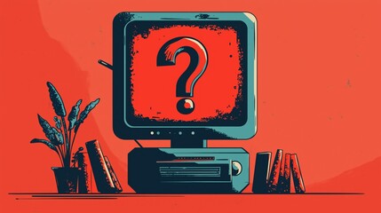 Retro Question Mark appear on Vintage Computer Aesthetic Illustration