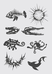 Brutalism animal asset collage ornament illustration vector streetwear element poster ink tattoo style, symbol isolated editable
