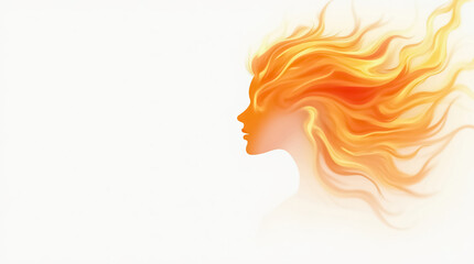 Burning flame in the shape of a female silhouette on a white background