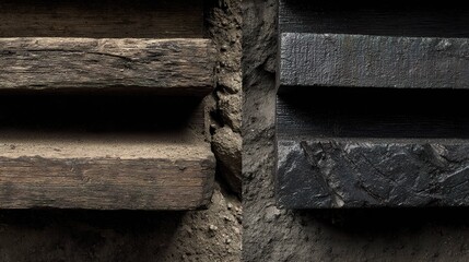 Contrasting wood and stone textures