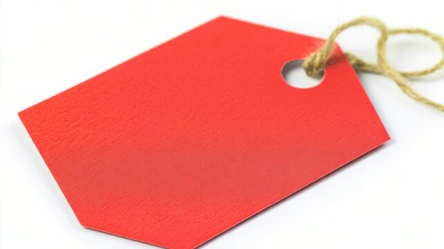 A red price tag hanging from a string, suitable for use in e-commerce or retail settings