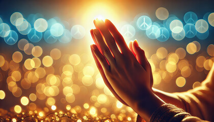 World Day of Prayer for Peace - Hands Reaching Out to Sunlight. world kindness day