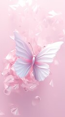 Fototapeta premium Minimal butterfly pink dreamy wallpaper flower petal plant.
