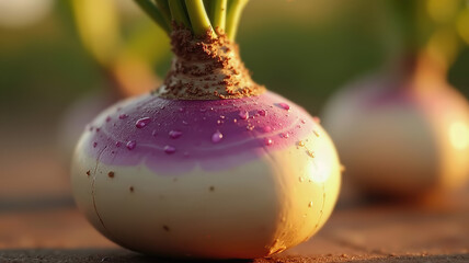 Autumn rutabaga harvest vegetable from root family in organic garden.