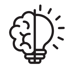 Creative idea and innovation icon with a brain and lightbulb combined, symbolizing brainstorming, intelligence, and problem-solving.