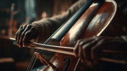 Captivating closeup of an aging musician playing cello with passionate dedication