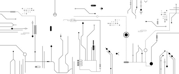 Vector Technology black circuit diagram concept. Abstract technology on white background. High-tech circuit board.