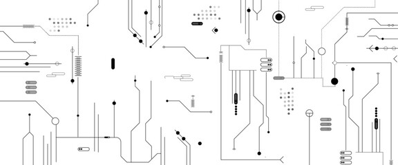 Vector Technology black circuit diagram concept. Abstract technology on white background. High-tech circuit board.