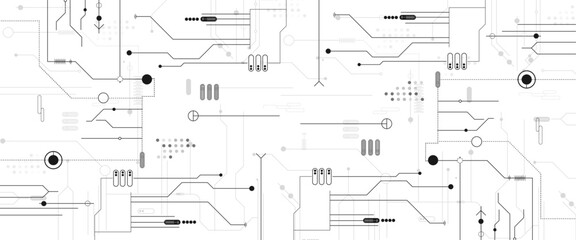 Vector Technology black circuit diagram concept. Abstract circuit board design with lines dots