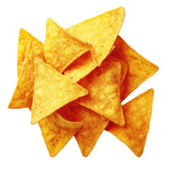 Pile of nachos chips isolated on transparent background