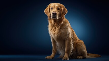 A regal golden retriever sitting attentively, full body and head entirely in frame with perfect fur texture and expressive eyes, captured in hyper-realistic 