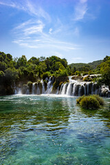 Fototapeta premium Scenic Waterfalls and lakes in a Lush Green Forest, National Park Krka, Skradin waterfalls , Croatia