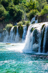 Fototapeta premium Scenic Waterfalls and lakes in a Lush Green Forest, National Park Krka, Skradin waterfalls , Croatia