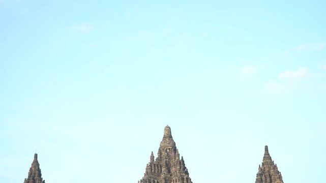 Prambanan temple complex in the morning. Hindu temple in Java, Indonesia