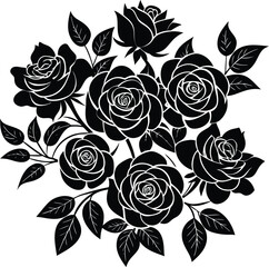 Monochrome Floral Swirl Corner with Leaves and Buds