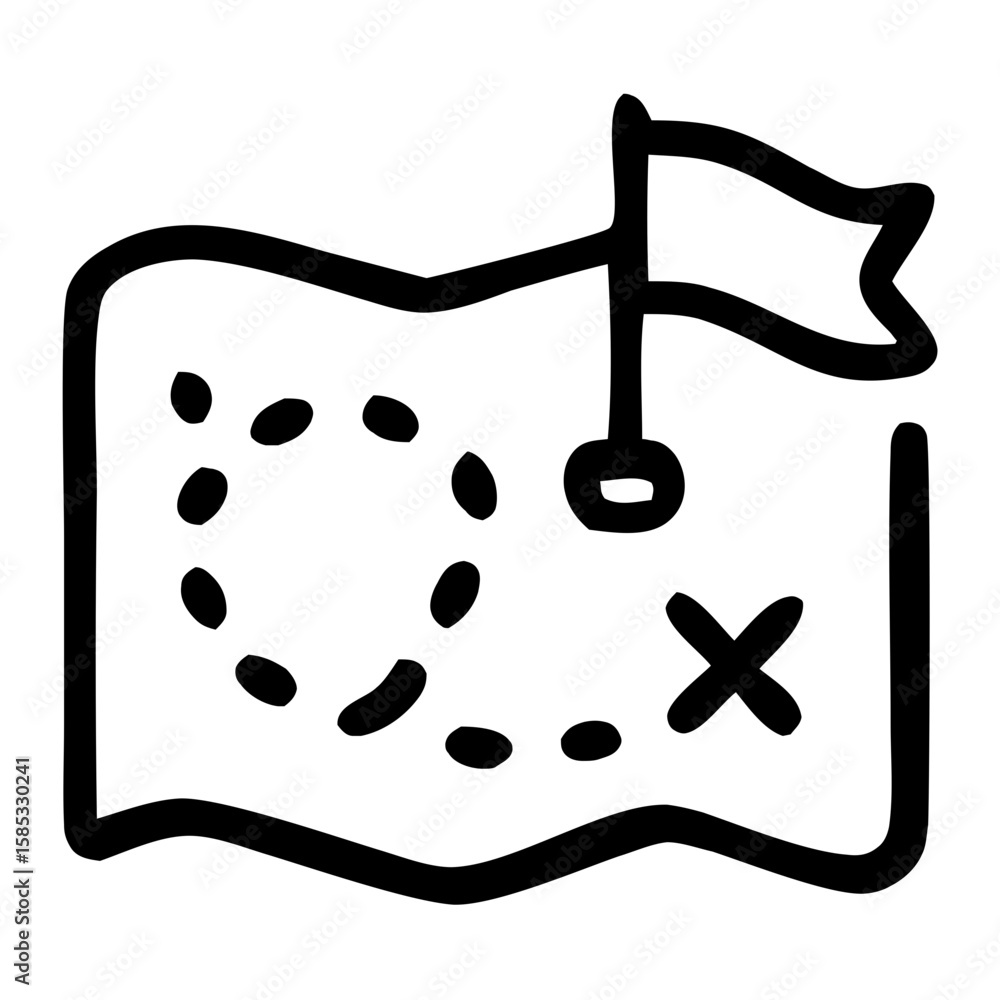 Poster simple outline route map with flag and x mark location icon
