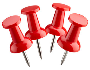 Cluster of Four 3D Red Map Pins with Smooth Rounded Heads, Transparent Background
