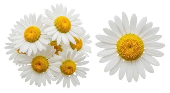 Close up of a bouquet of white daisies with yellow centers isolated on transparent background - Powered by Adobe