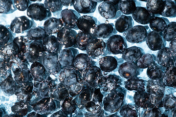 Top View of Blueberries Splashing in Water