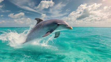 Naklejka premium Playful Dolphin Leaping from Ocean