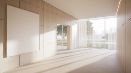 Minimalist Interior with a Blank Canvas and Sunlit Modern Ambience