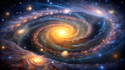 Obraz premium Photo of a breathtaking spiral galaxy illuminates the cosmos with its brilliant core and swirling arms, dotted with countless stars and nebulae