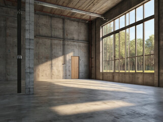 Immagine di sfondo di uno spazio vuoto in toni del grigio con un gioco di luci e ombre sulla parete e sul pavimento per lavori di progettazione o creativi